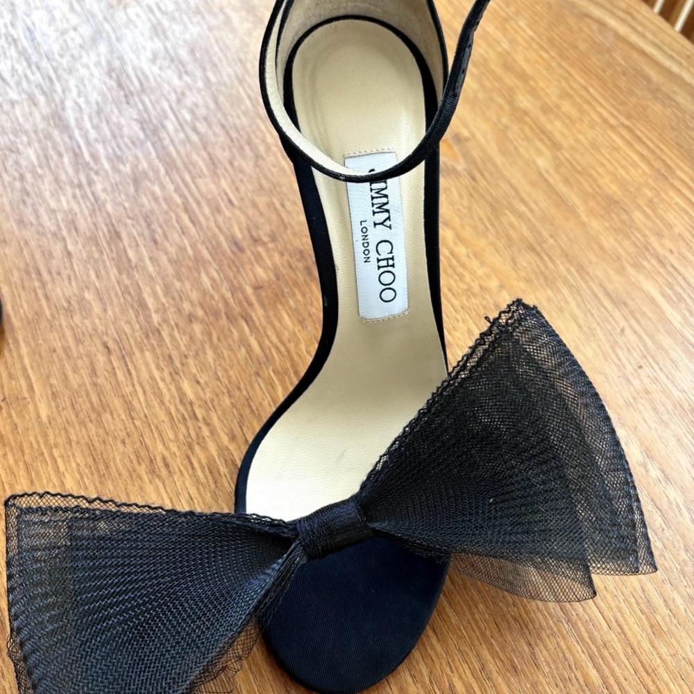 Jimmy Choo Black Heels with Mesh Bow - Picture 2 of 4